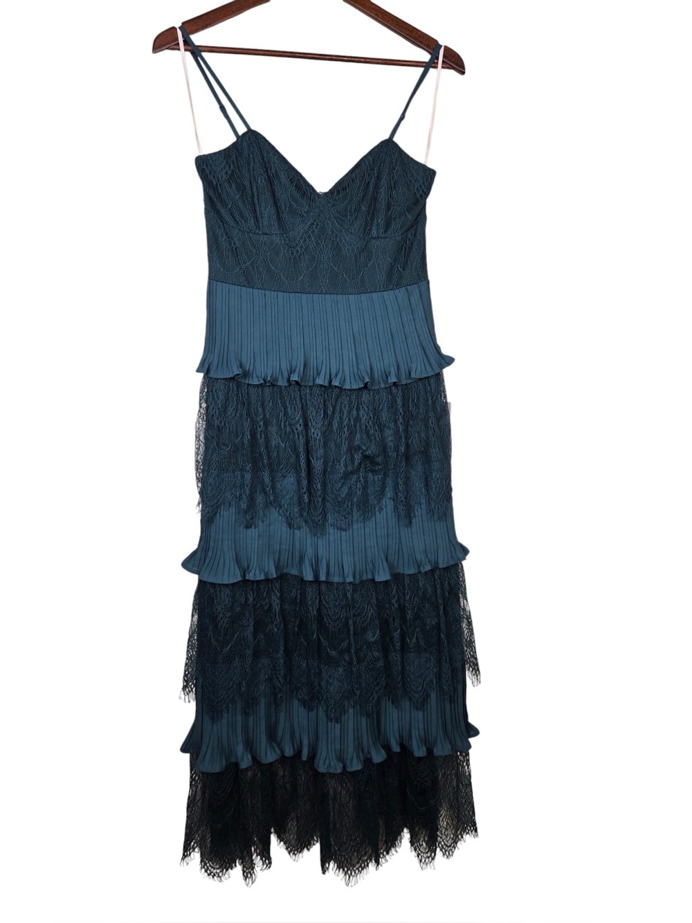 Lulus Emerald Green Tiered Lace Midi Dress S Wedding Guest Romantic - Picture 5 of 10